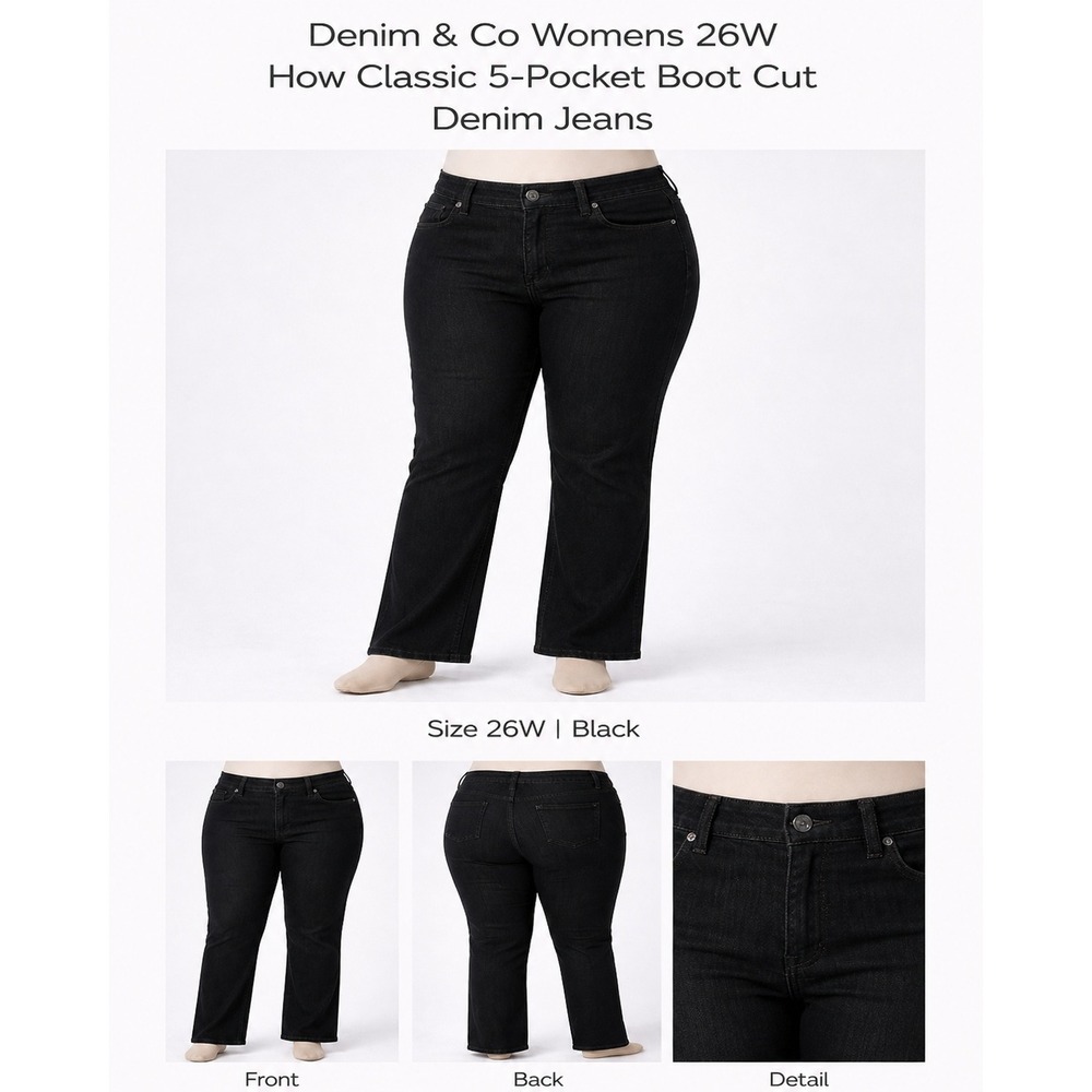 Denim & Co Womens 26W How Classic 5-Pocket Boot Cut Denim Jeans Black NWT‎